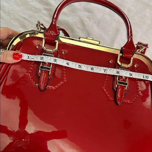 Satchel Purse Elegant Red Patent Leather Handbag Large - Picture 10 of 12